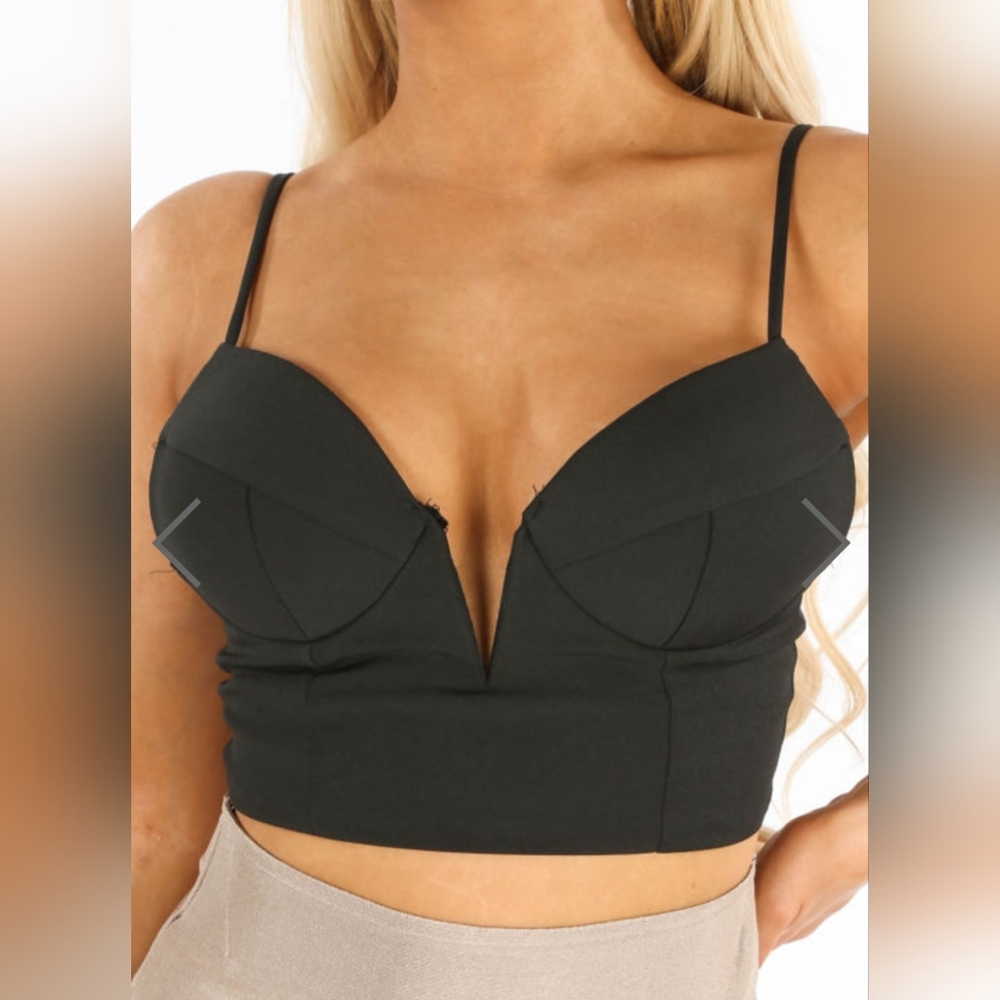 Black Plunge Bralette with Molded Cups and Adjustable Straps